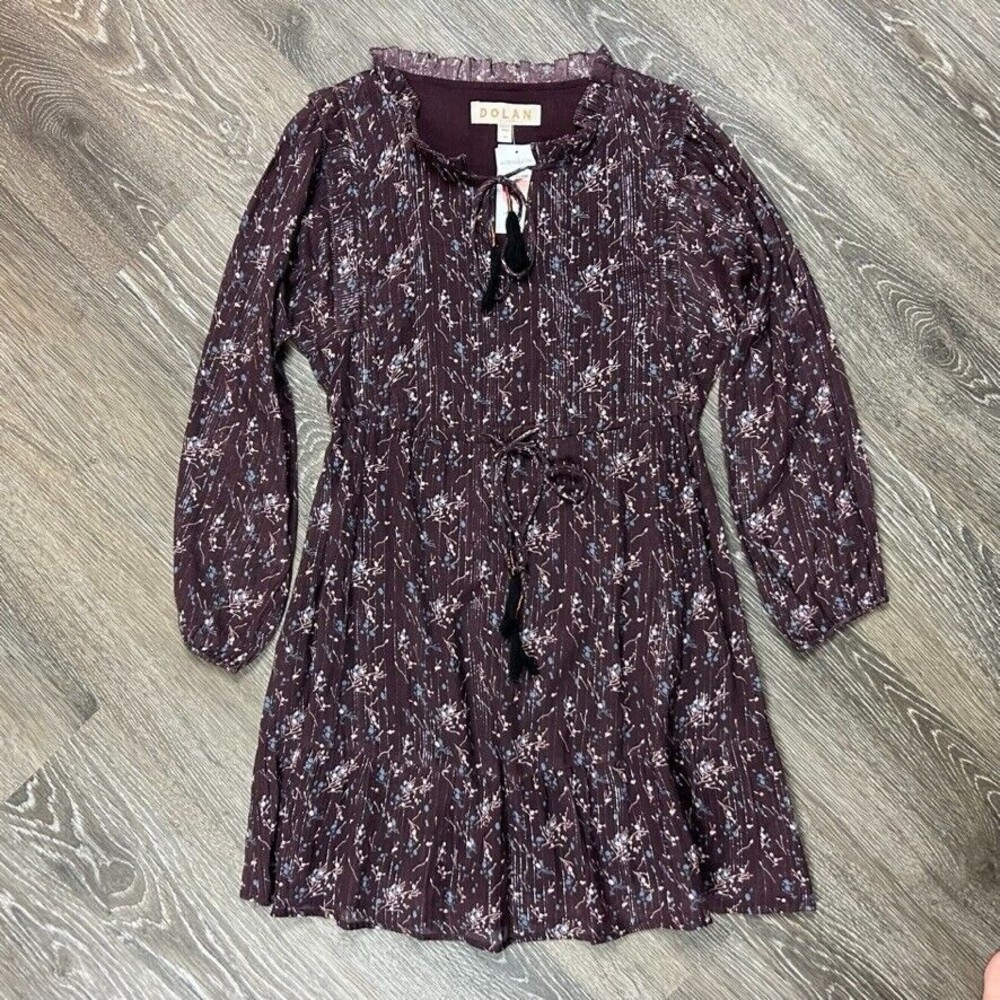 Dolan NWT Split Neck Dress with Ruffle Purple Floral Boho Size XS